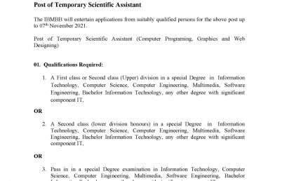 Vacancy for the Post of Temporary Scientific Assistant – IT