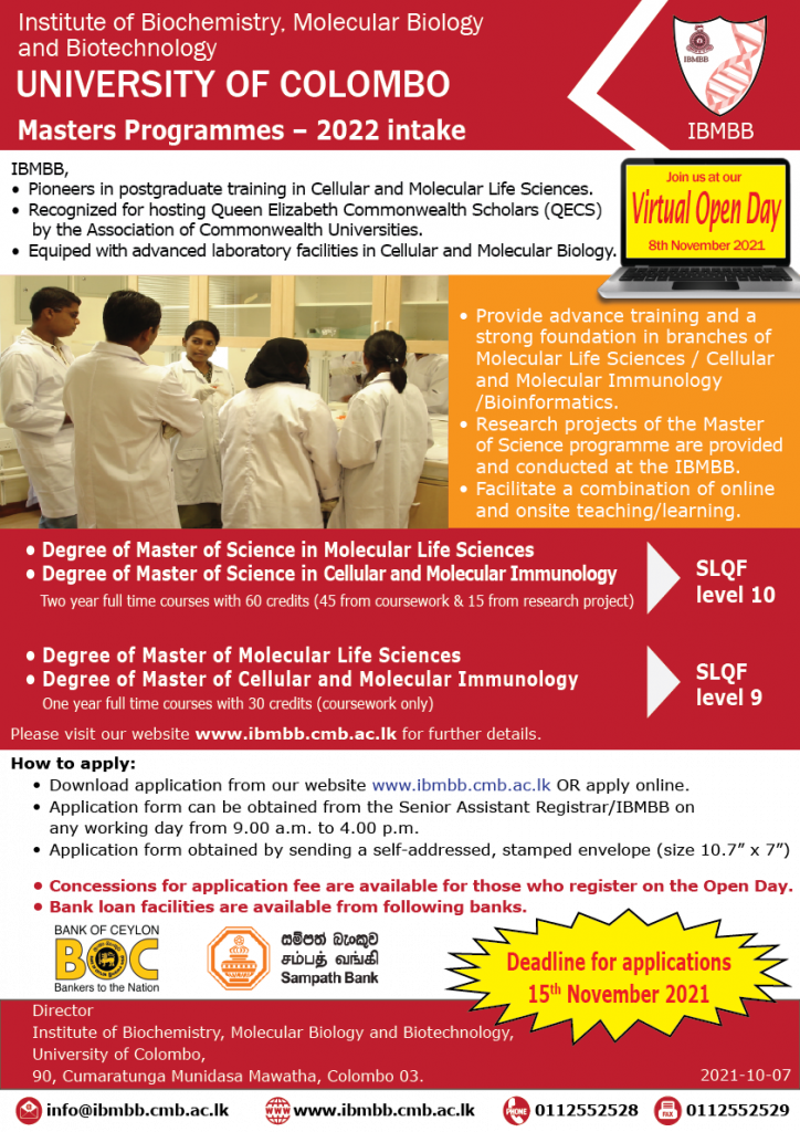 Masters Programmes Institute of Biochemistry, Molecular Biology
