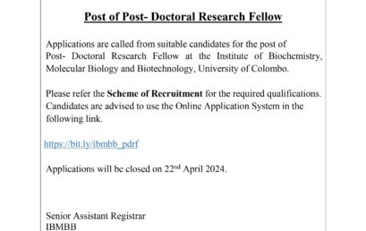 Post of Post- Doctoral Research Fellow