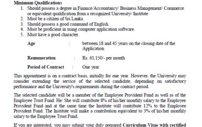 PROJECT ASSISTANT (ON CONTRACT)