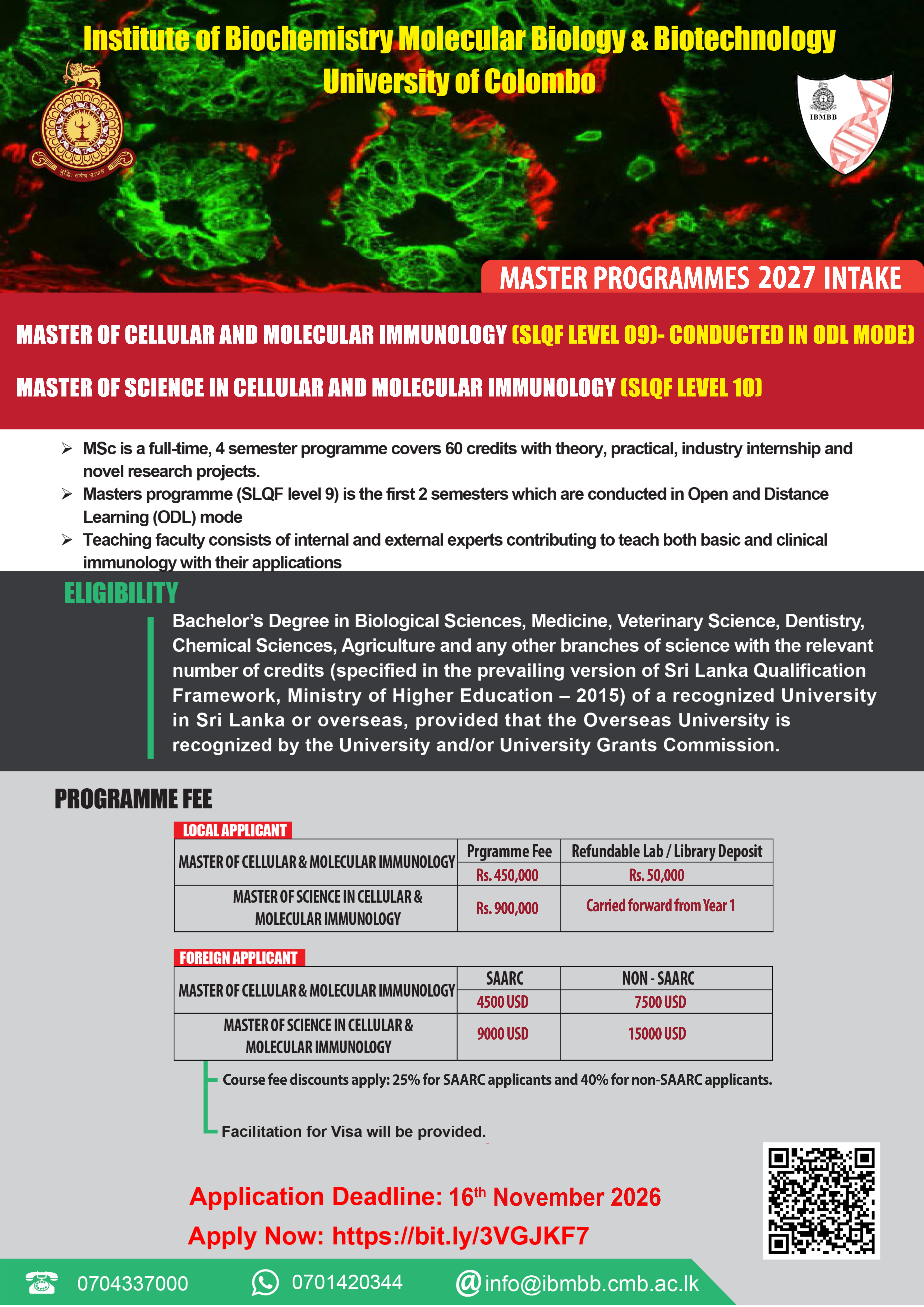 MASTER’S PROGRAM INTAKE FOR THE YEAR 2027